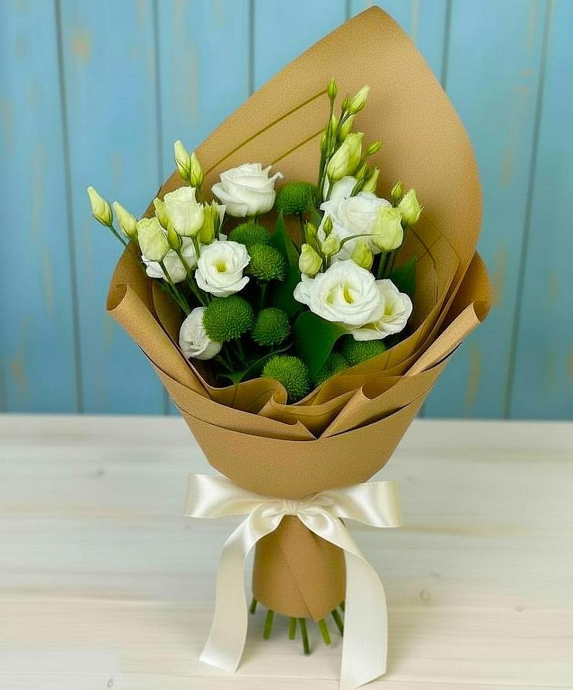 Букет цветов из: Хризантемы и Лизиантусы в Сурхахи