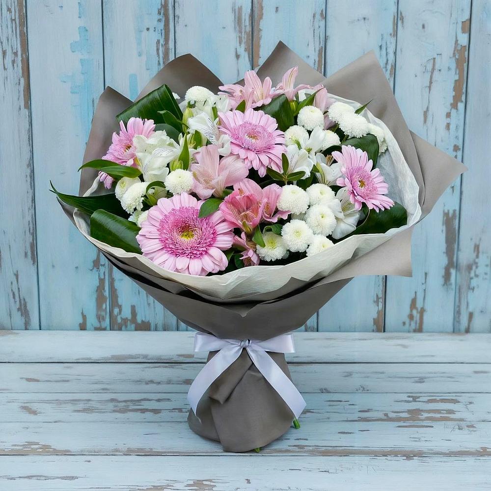 Букет цветов из: Герберы, Альстромерии и Хризантемы в Сурхахи
